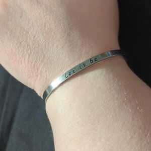 Silver Tone Let it Be Engraved Cuff Bangle Statement Bracelet